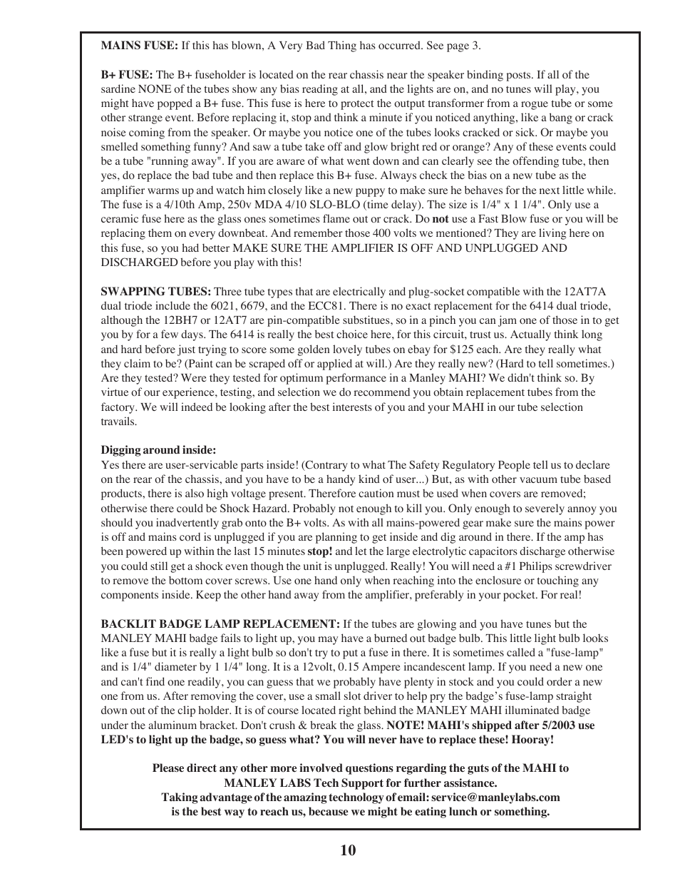 Manley MAHI MONOBLOCK AMPLIFIER User Manual | Page 10 / 18