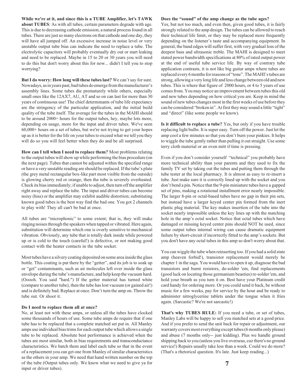 Manley MAHI MONOBLOCK AMPLIFIER User Manual | Page 7 / 18