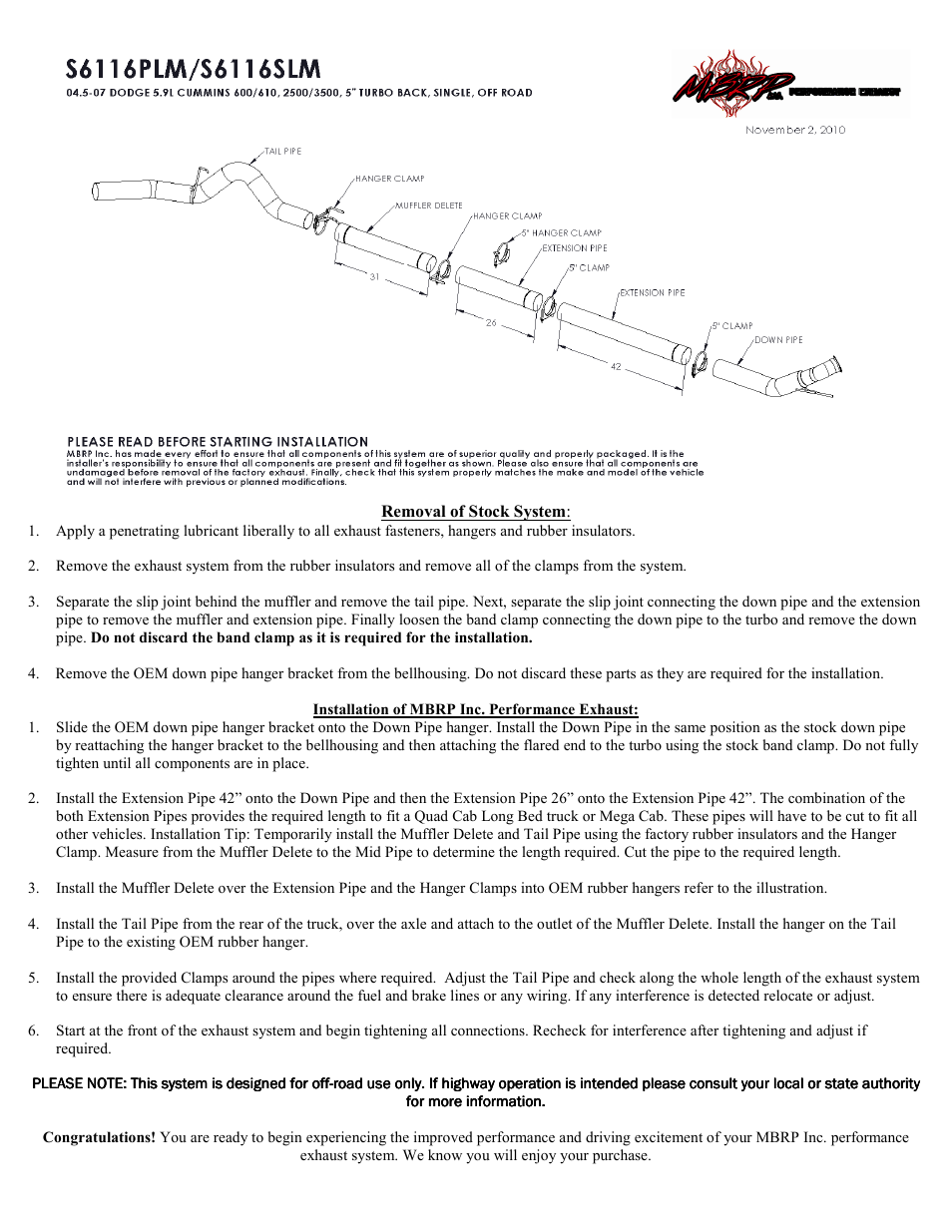 MBRP S6116SLM User Manual | 1 page