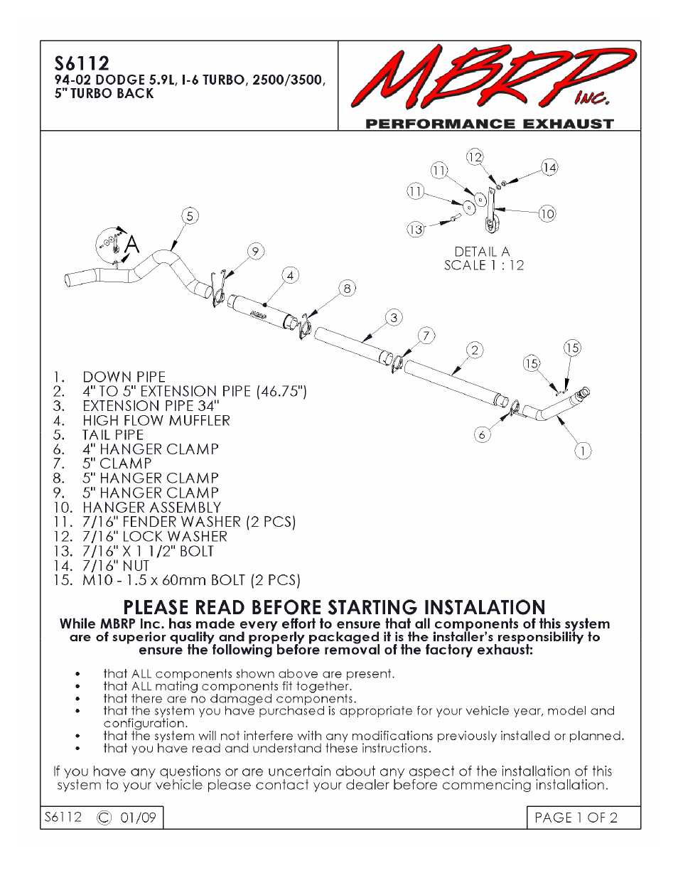 MBRP S6112 User Manual | 2 pages