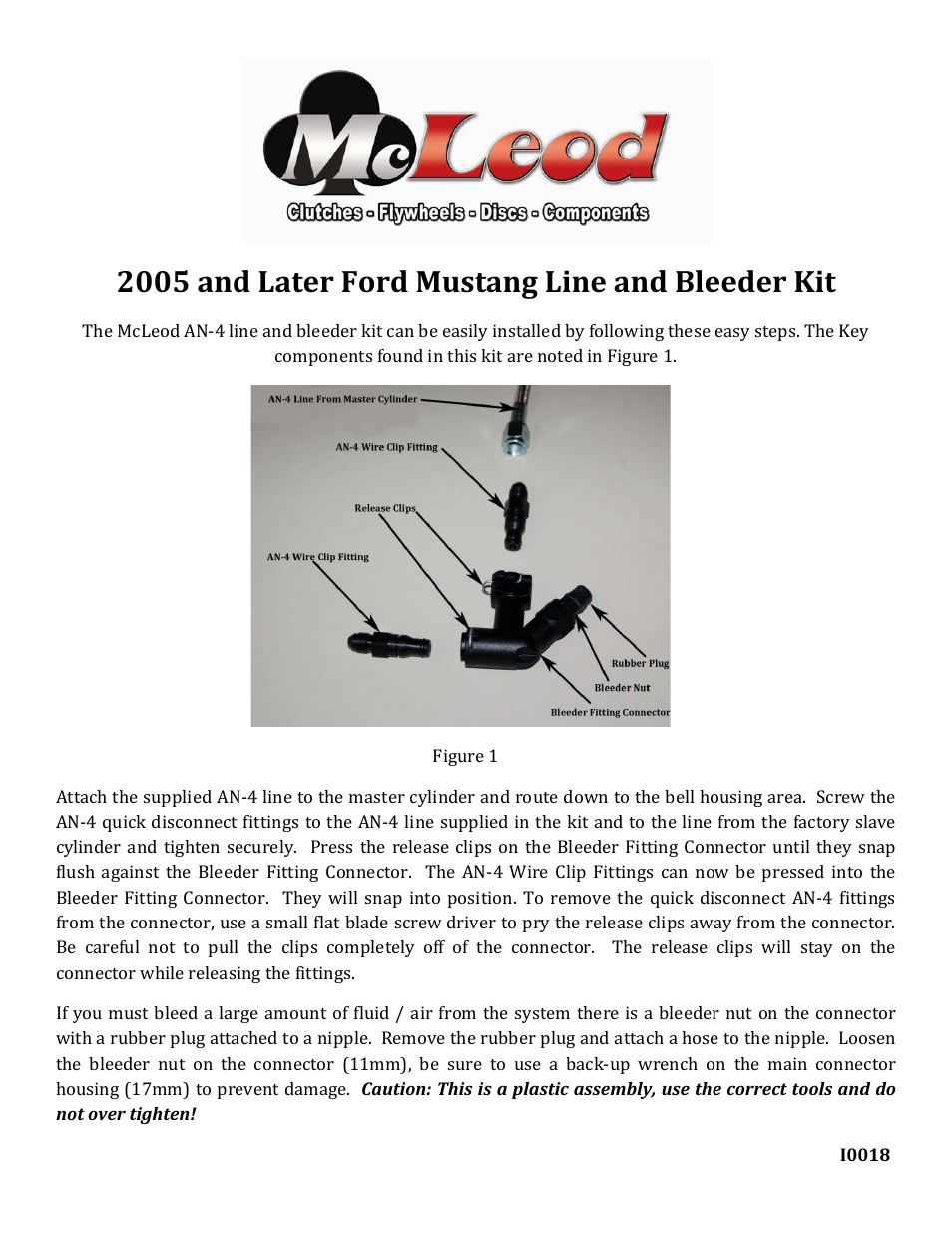 Mc Leod 2005-Up Mustang Hydraulic Bleeder Line User Manual | 1 page