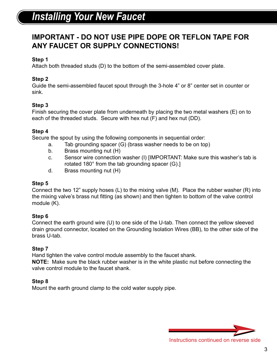 Installing your new faucet | Rubbermaid 750355 User Manual | Page 3 / 8