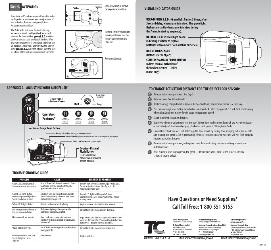 Appendix a - adjusting your autoflush, Operation features, Trouble shooting guide | Activation, Visual indicator guide 1 on 2, Step 4 | Rubbermaid 402060 User Manual | Page 2 / 2