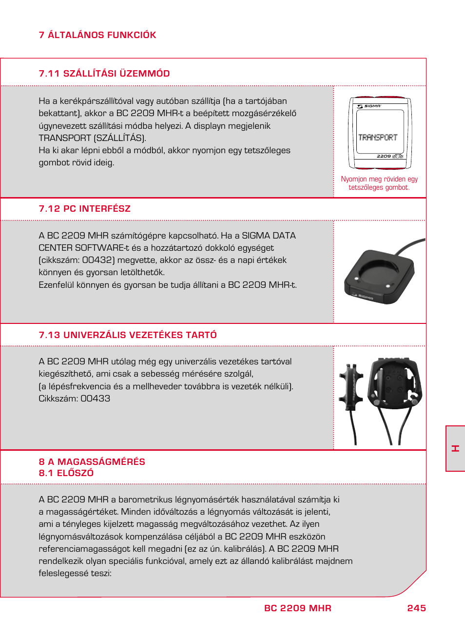 SIGMA BC 2209 TARGA User Manual | Page 245 / 284