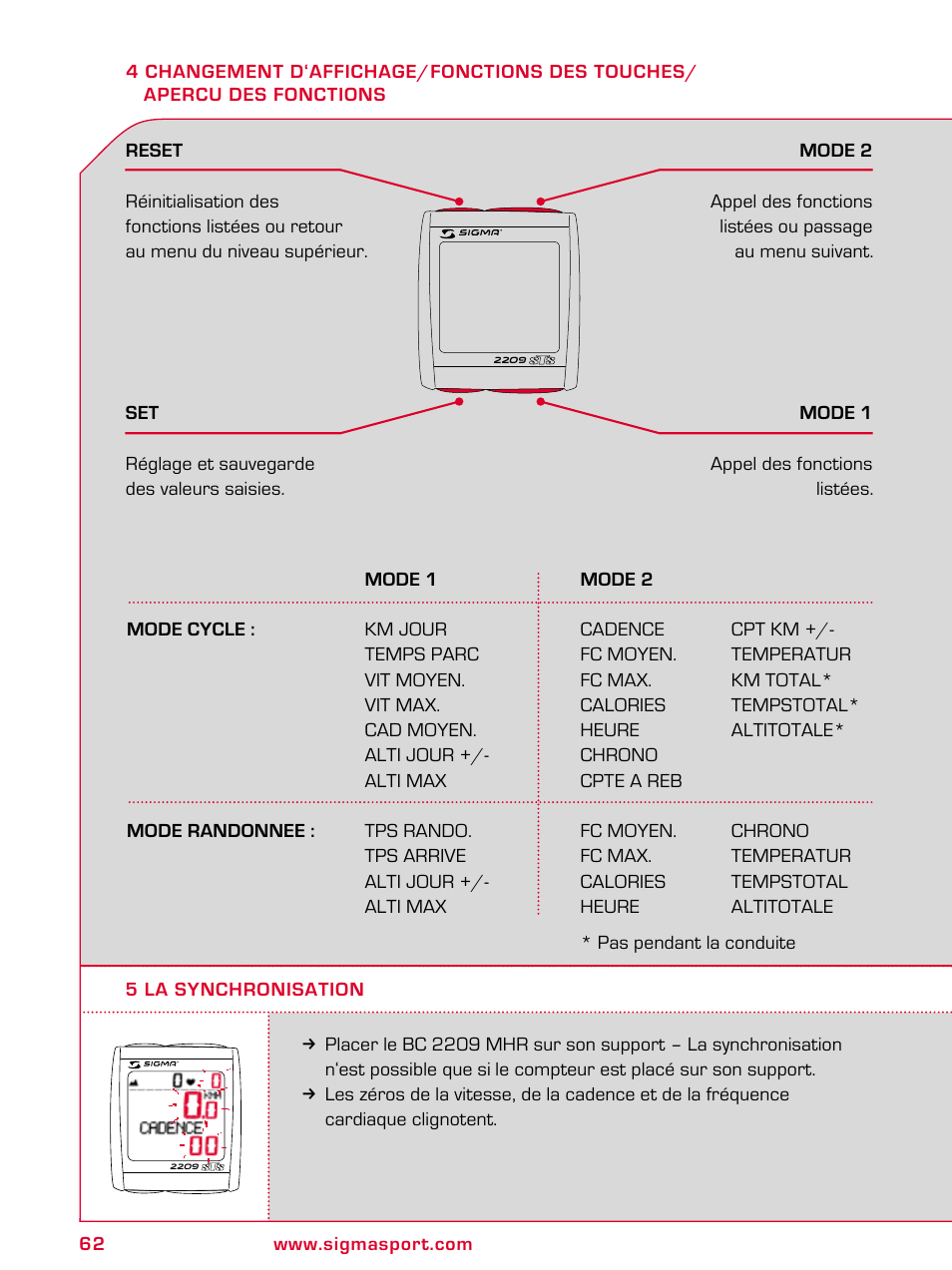 SIGMA BC 2209 TARGA User Manual | Page 62 / 284