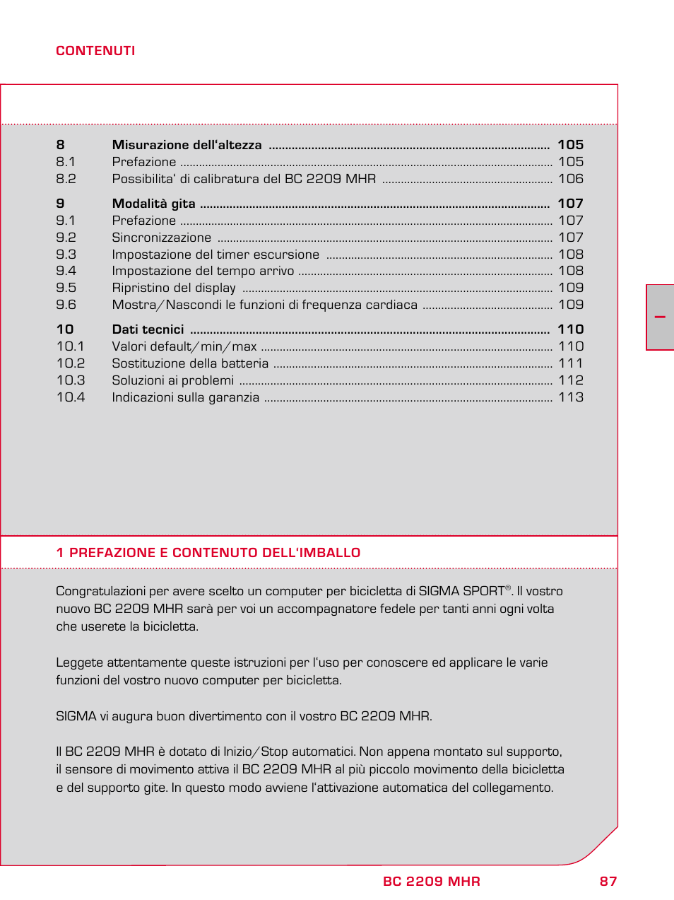 SIGMA BC 2209 TARGA User Manual | Page 87 / 284