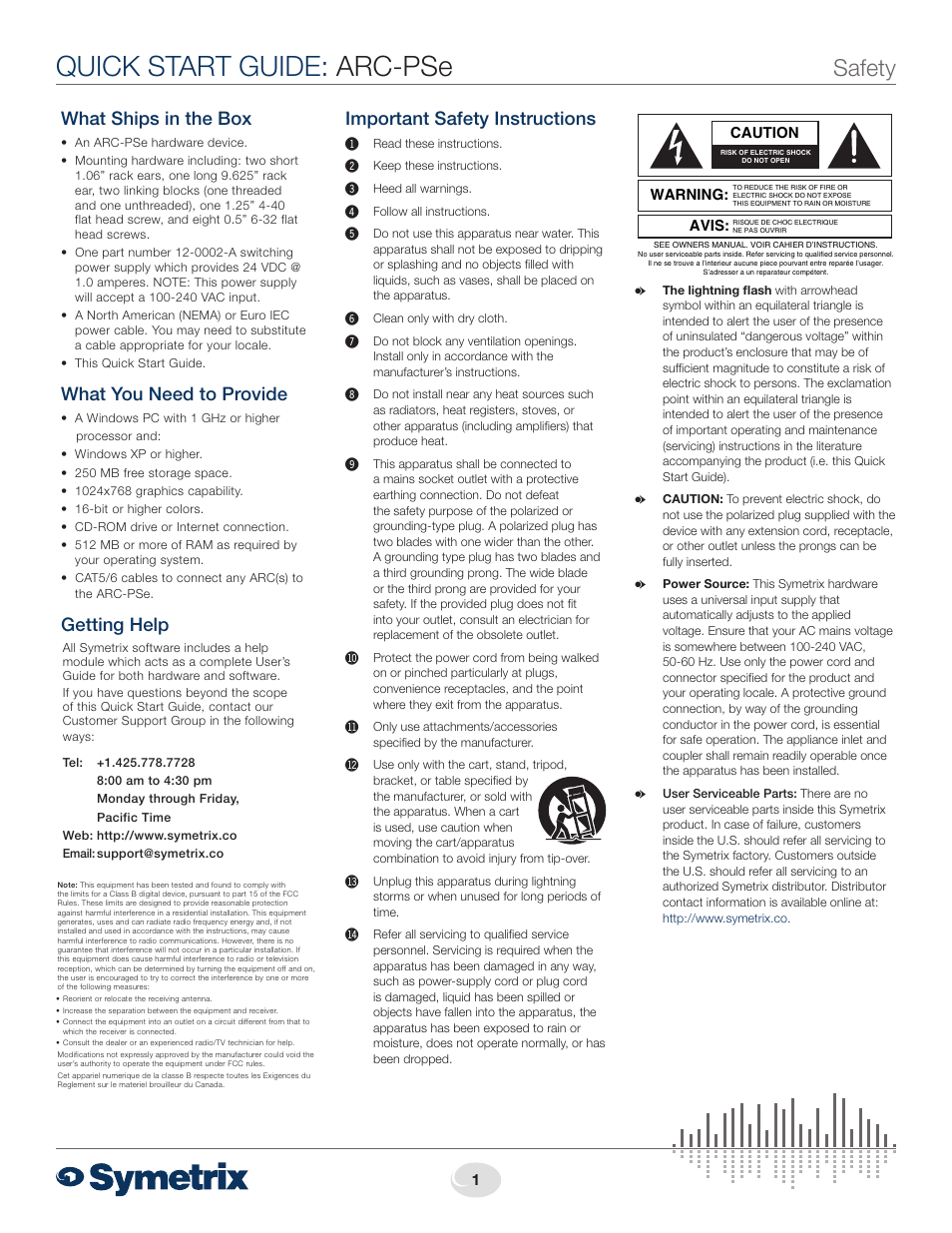 Symetrix ARC-PSe Power Supply User Manual | 4 pages