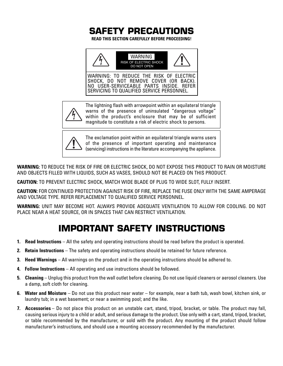 Safety precautions, Important safety instructions | Anthem PVA 8 User Manual | Page 2 / 12