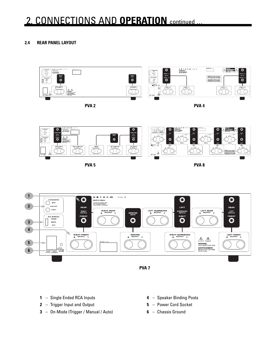 Connections and operation, Continued | Anthem PVA 8 User Manual | Page 7 / 12
