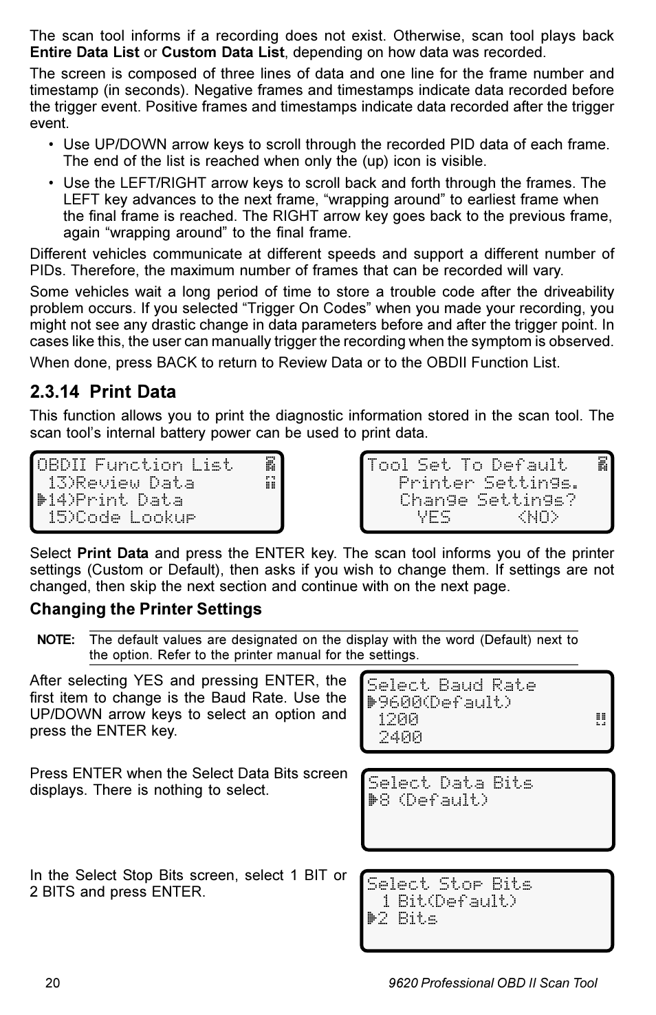 14 print data | Actron KAL9620A User Manual | Page 20 / 36