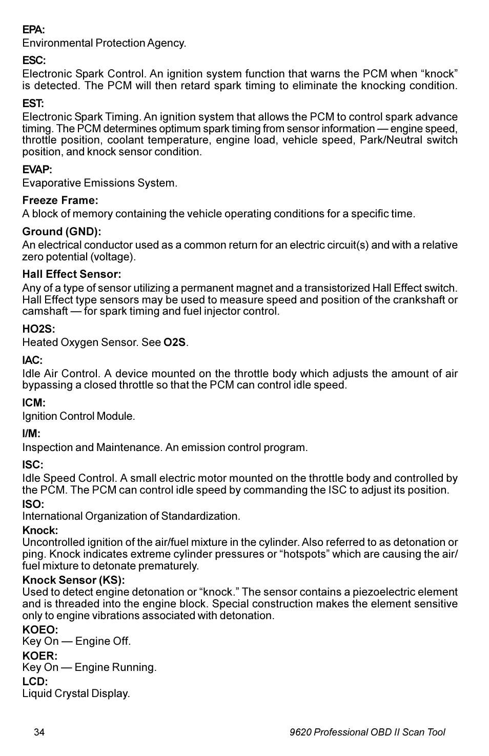 Actron KAL9620A User Manual | Page 34 / 36