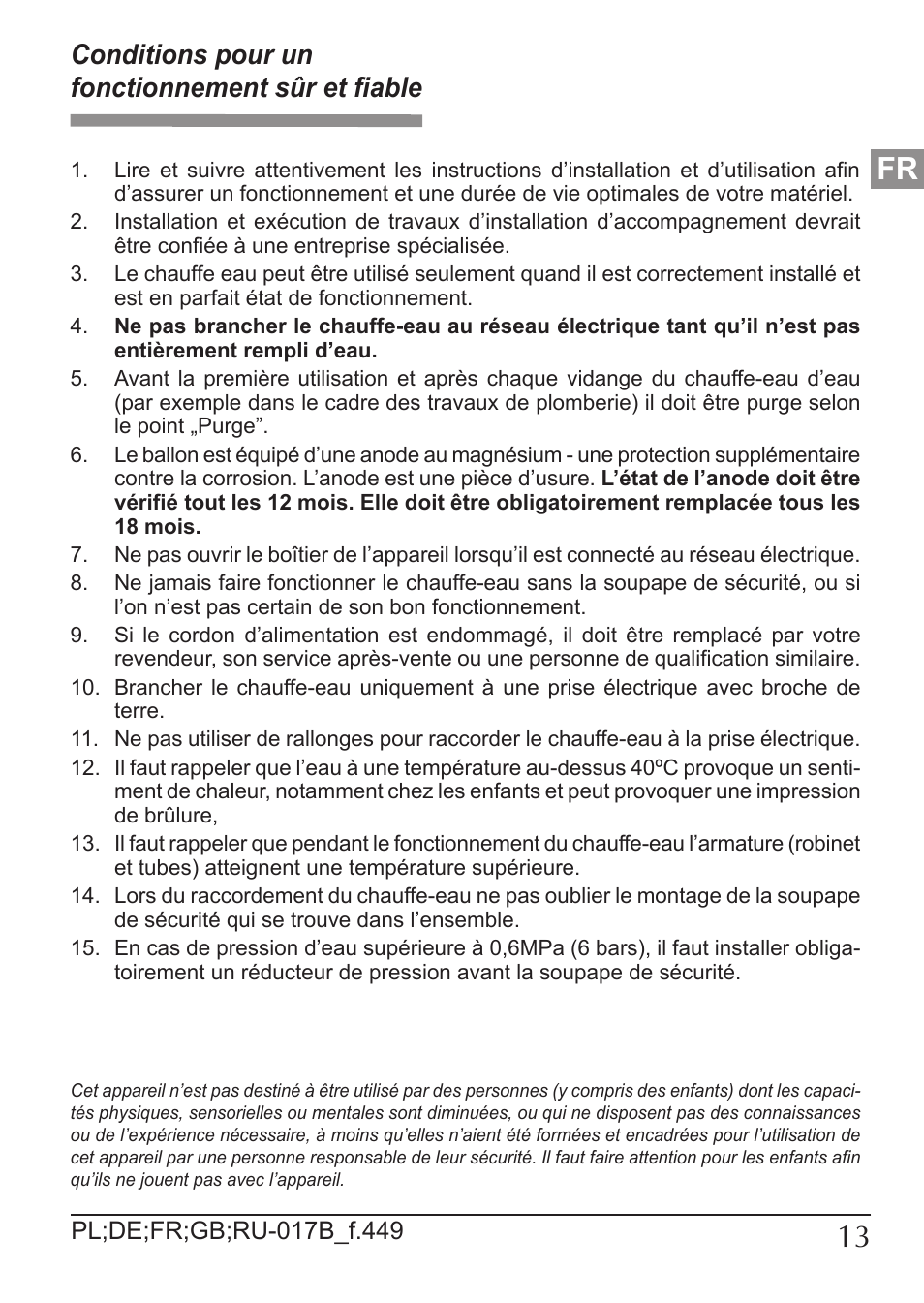 Conditions pour un fonctionnement sûr et fiable | KOSPEL OSV Slim User Manual | Page 13 / 28