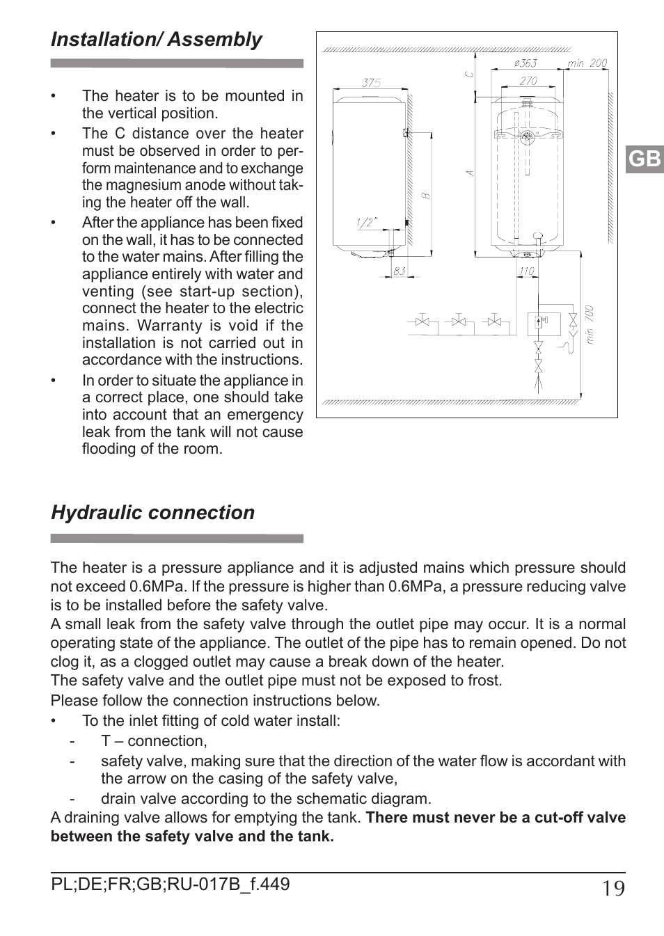 Installation/ assembly, Hydraulic connection | KOSPEL OSV Slim User Manual | Page 19 / 28