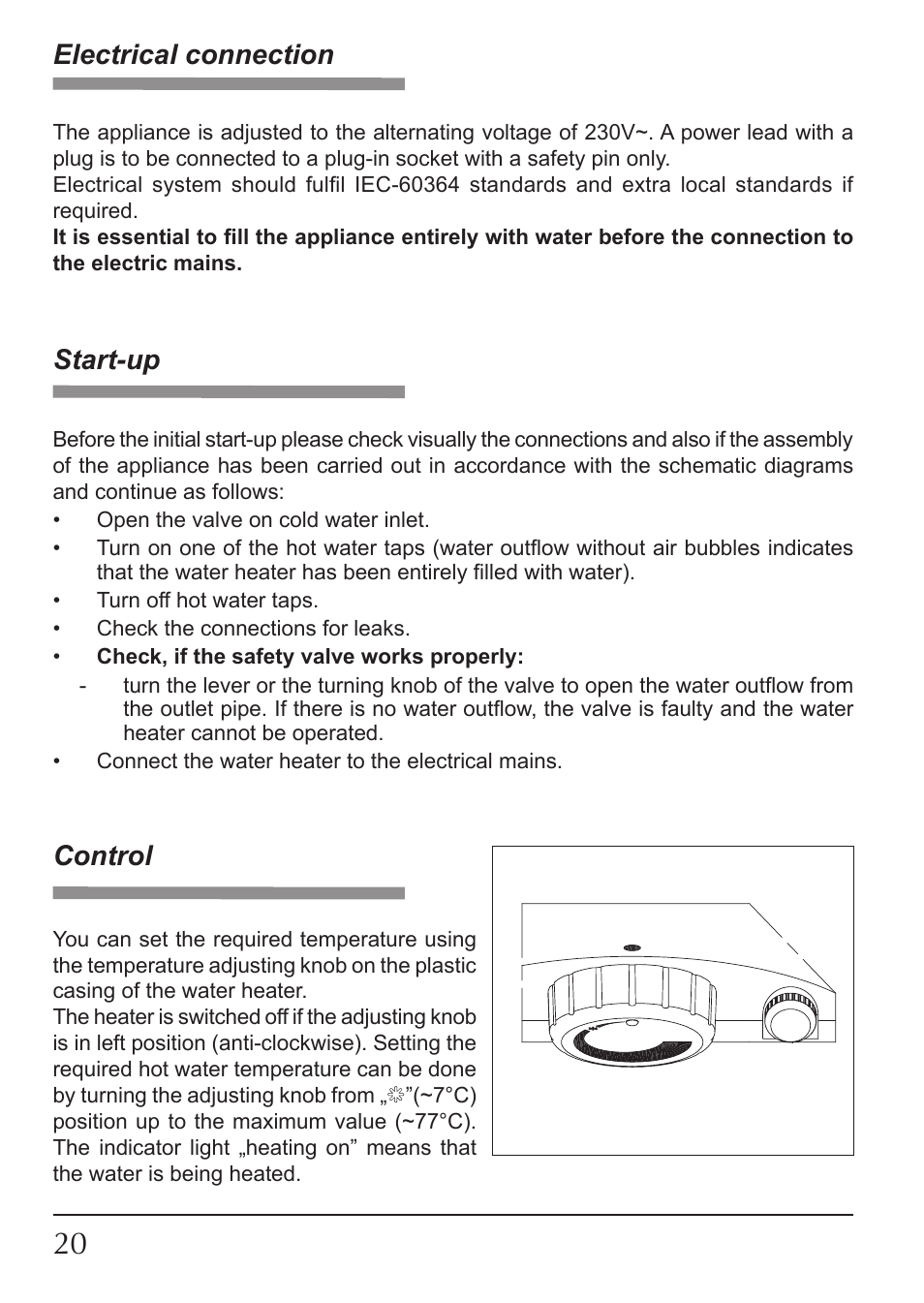 Electrical connection, Start-up, Control | KOSPEL OSV Slim User Manual | Page 20 / 28