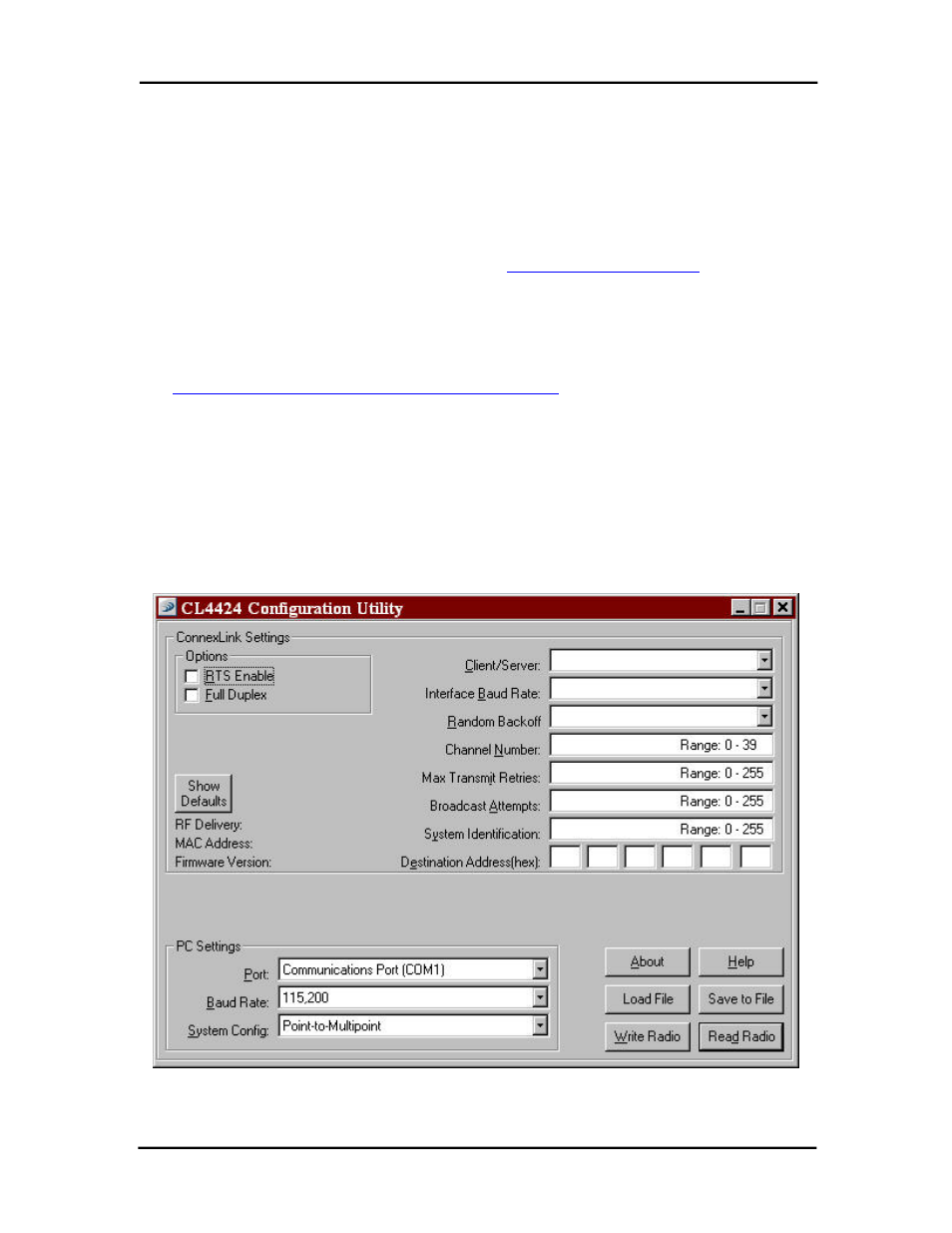 Cl4424 configuration utility software | AeroComm CL4424 User Manual | Page 16 / 20