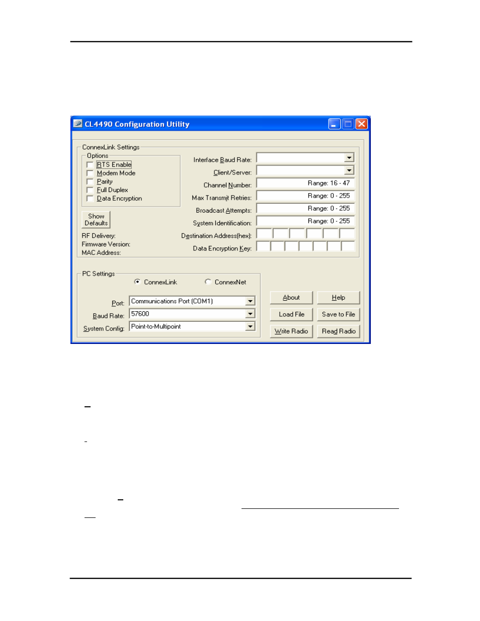 1 cl4490 settings, 1 connexlink settings | AeroComm CL4490-1000 User Manual | Page 16 / 22