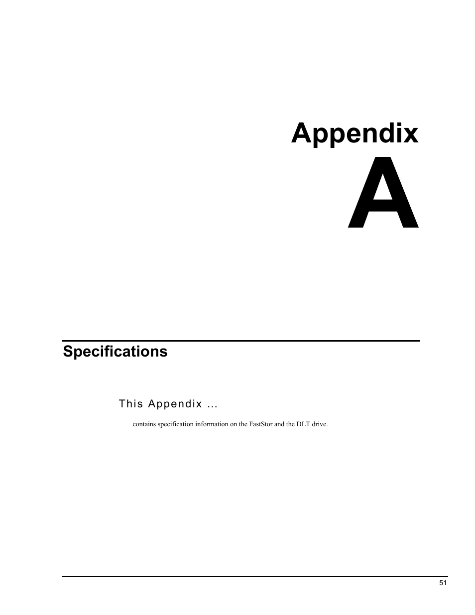 Appendix, Specifications | ADIC FastStor Mass Storage Device User Manual | Page 67 / 68