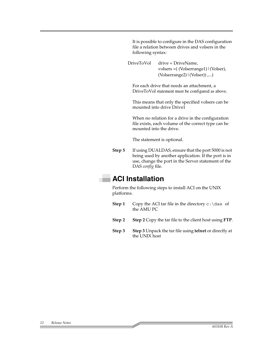 Aci installation | ADIC DAS V3.10E User Manual | Page 12 / 28