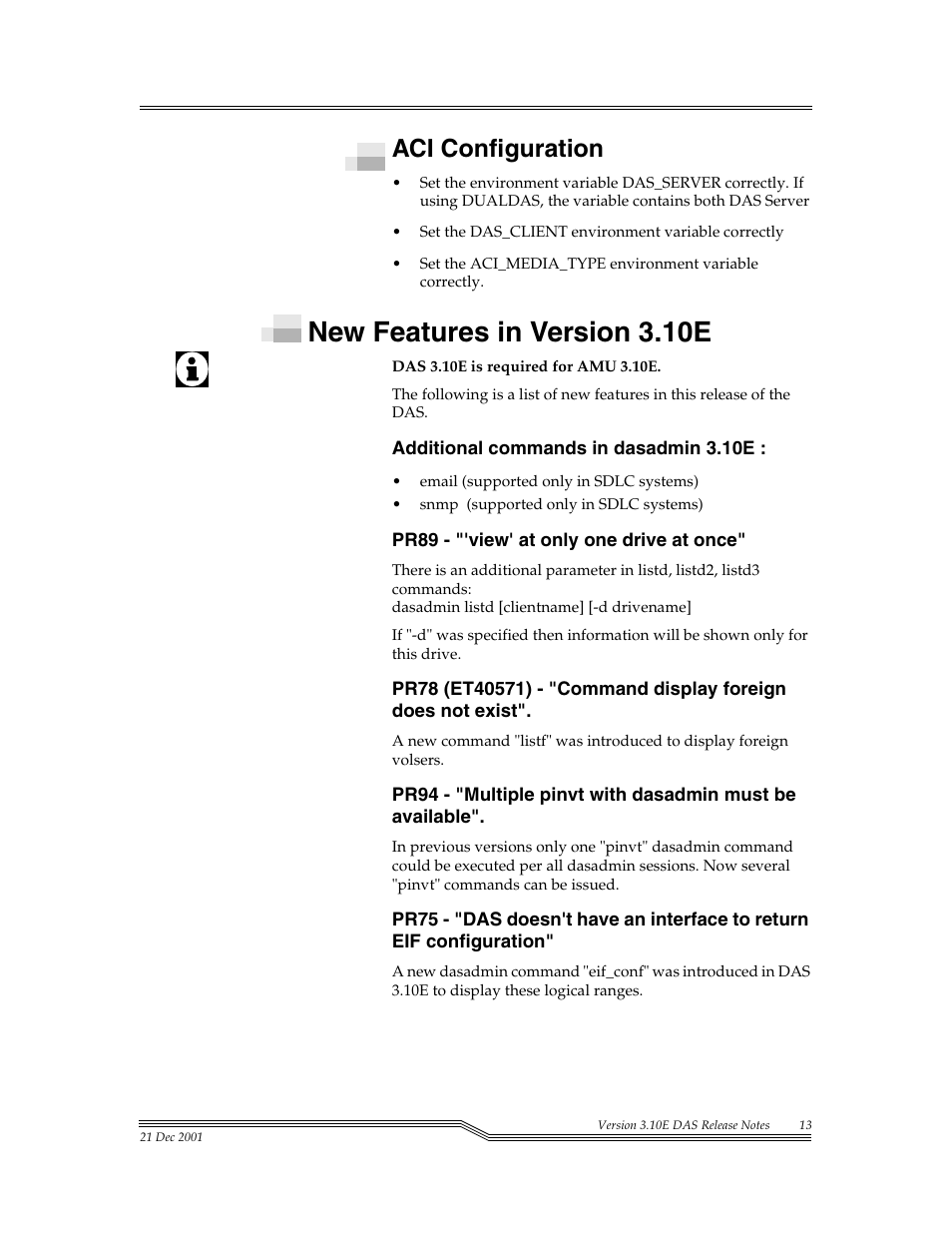 New features in version 3.10e, Aci configuration | ADIC DAS V3.10E User Manual | Page 13 / 28