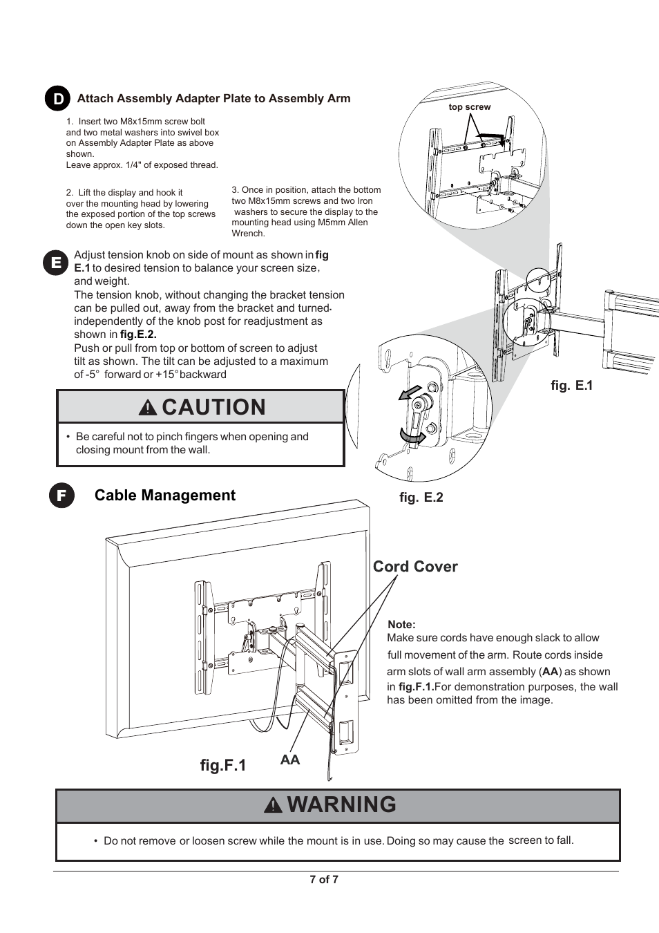 Mua46 7.pdf, Warning, Caution | Fig.f.1, Cable management | Monoprice 7845 MUA-46 User Manual | Page 7 / 7