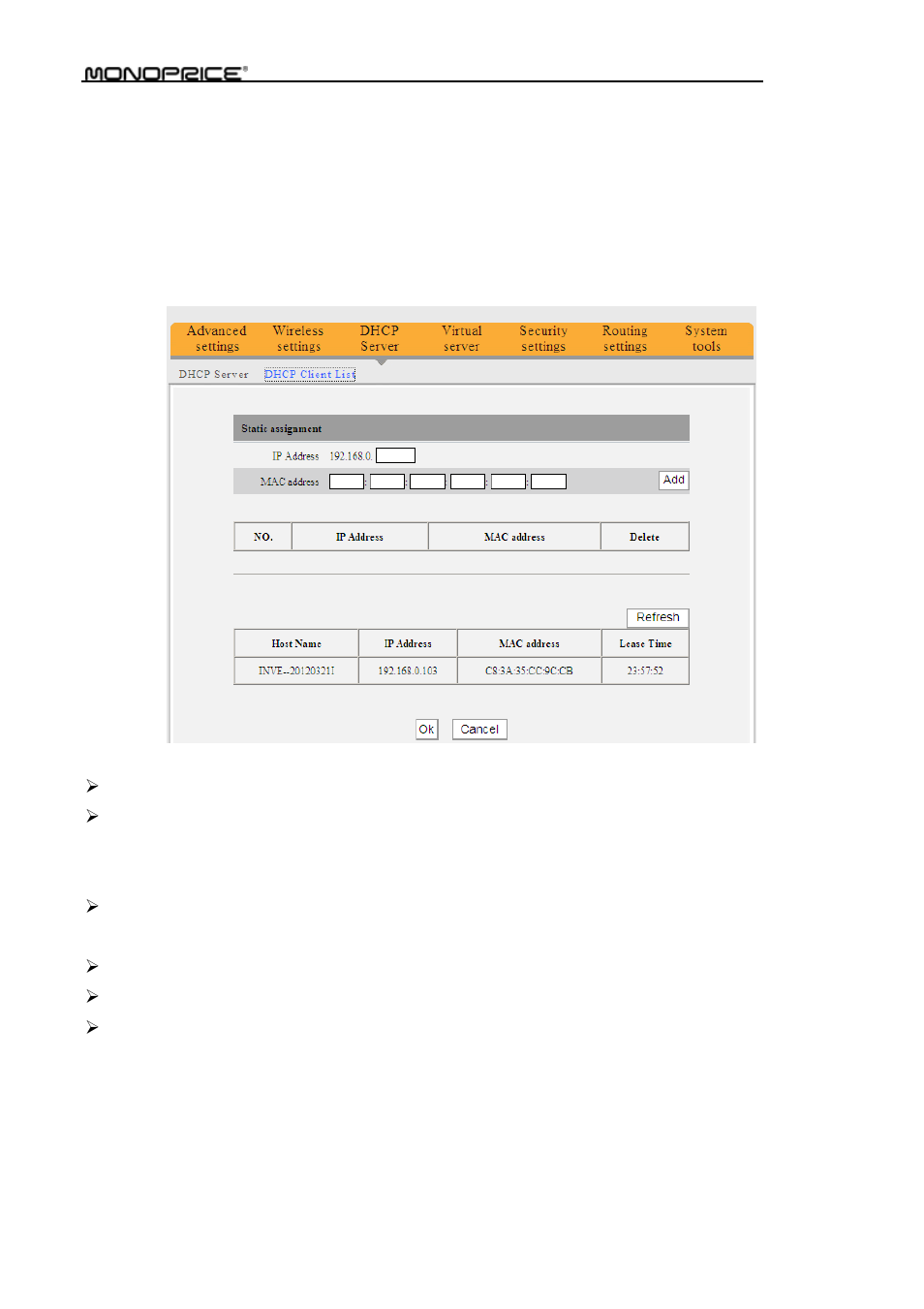 2 dhcp client list | Monoprice PID 8742 Wireless 802 11N Router with Internal Antenna and WPS Function 2T2R MIMO 300Mbps User Manual | Page 47 / 74