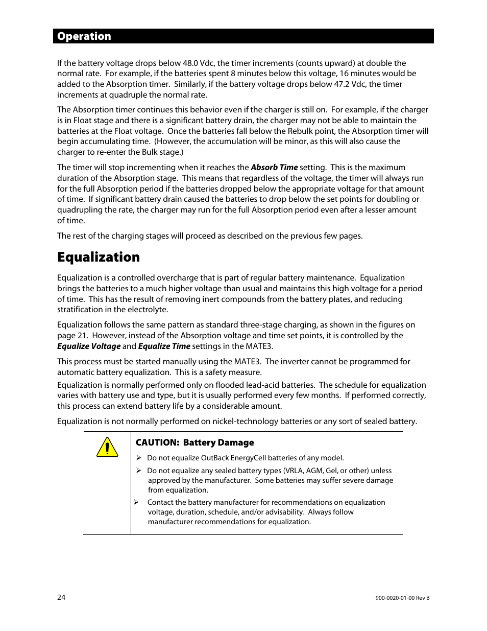 Equalization, Operation | Outback Power Systems GS8048 Operator Manual User Manual | Page 26 / 60