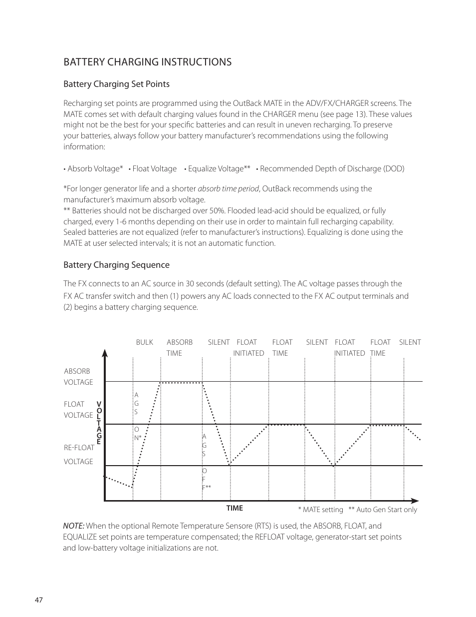 Battery charging instructions | Outback Power Systems VFX Series International Programming Manual User Manual | Page 48 / 56