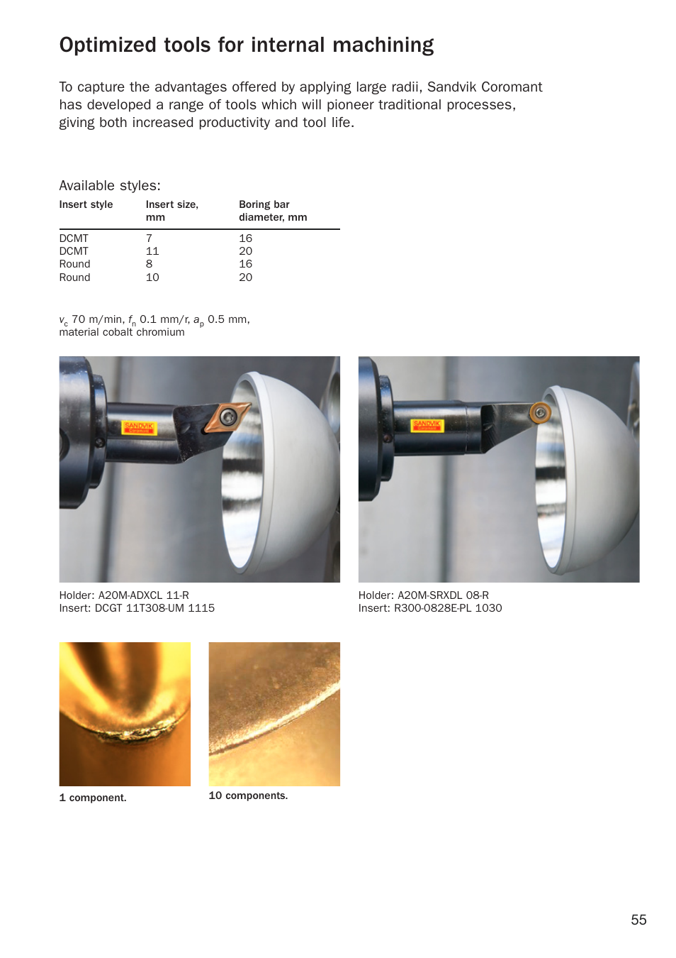 Optimized tools for internal machining, Optimized tools for internal machining 55 | Sandvik Coromant Heat resistant super alloys User Manual | Page 57 / 132