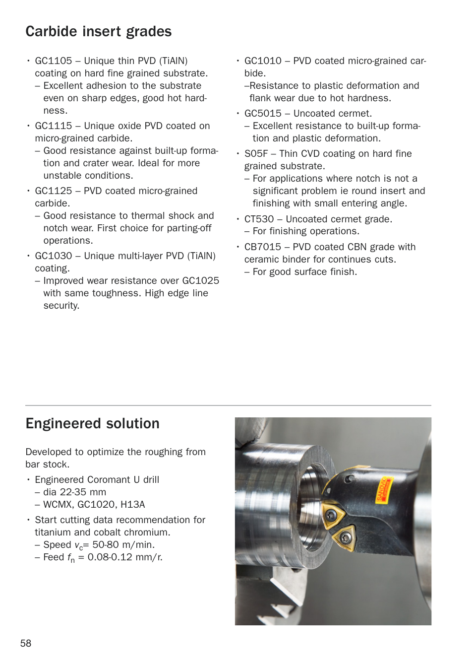 Carbide insert grades, Engineered solution | Sandvik Coromant Heat resistant super alloys User Manual | Page 60 / 132