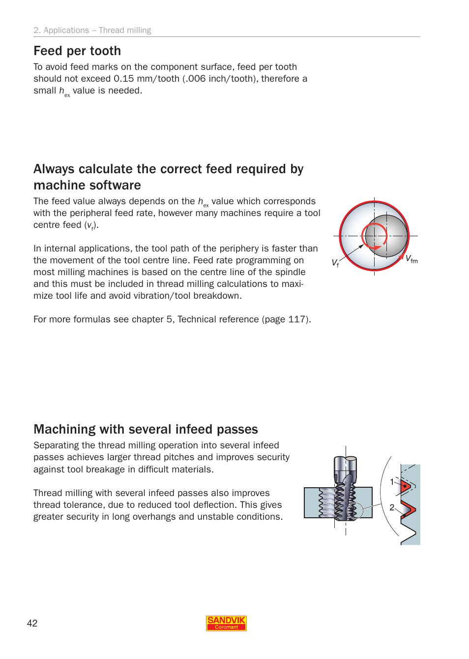 Machining with several infeed passes, Feed per tooth | Sandvik Coromant Threading User Manual | Page 42 / 118