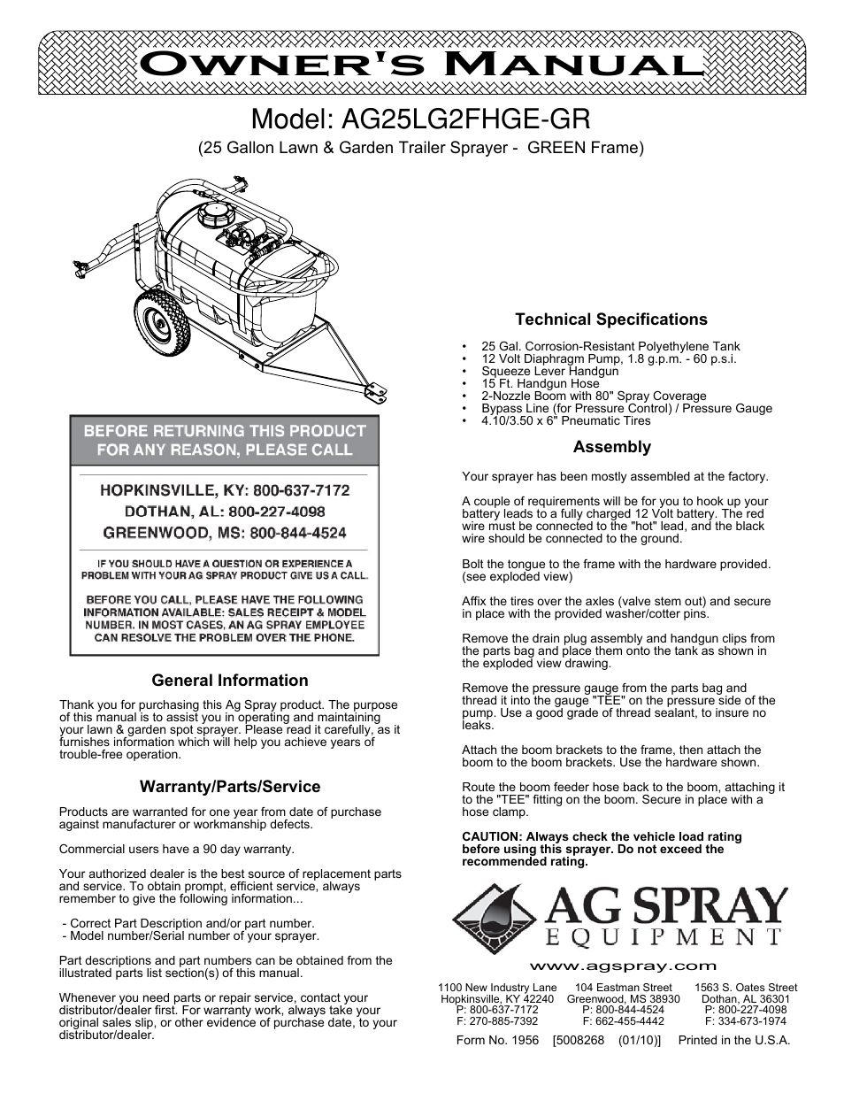 Ag Spray Equipment AG25LG2FHGE-GR User Manual | 4 pages