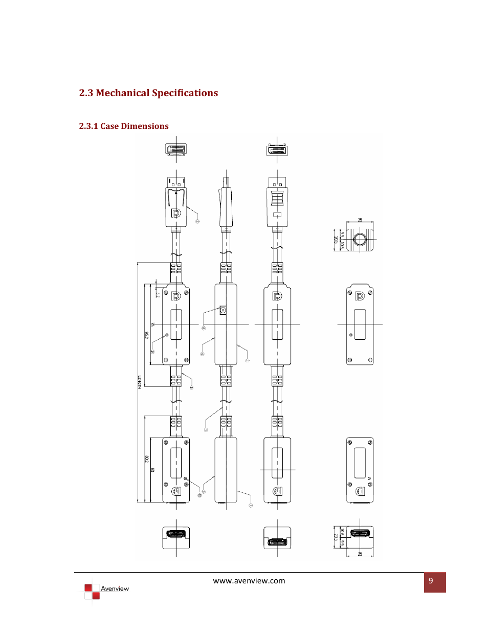 3 mechanical specifications, 1 case dimensions | Avenview FO-DP-XX-MM User Manual | Page 9 / 11