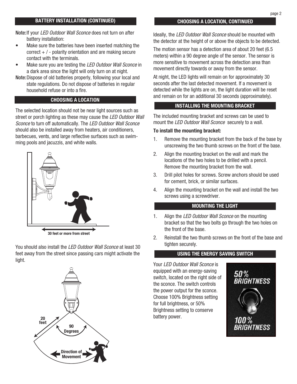 Maxsa Innovations Battery-Powered Motion-Activated LED Outdoor Wall Sconce in Golden Copper User Manual | Page 2 / 3