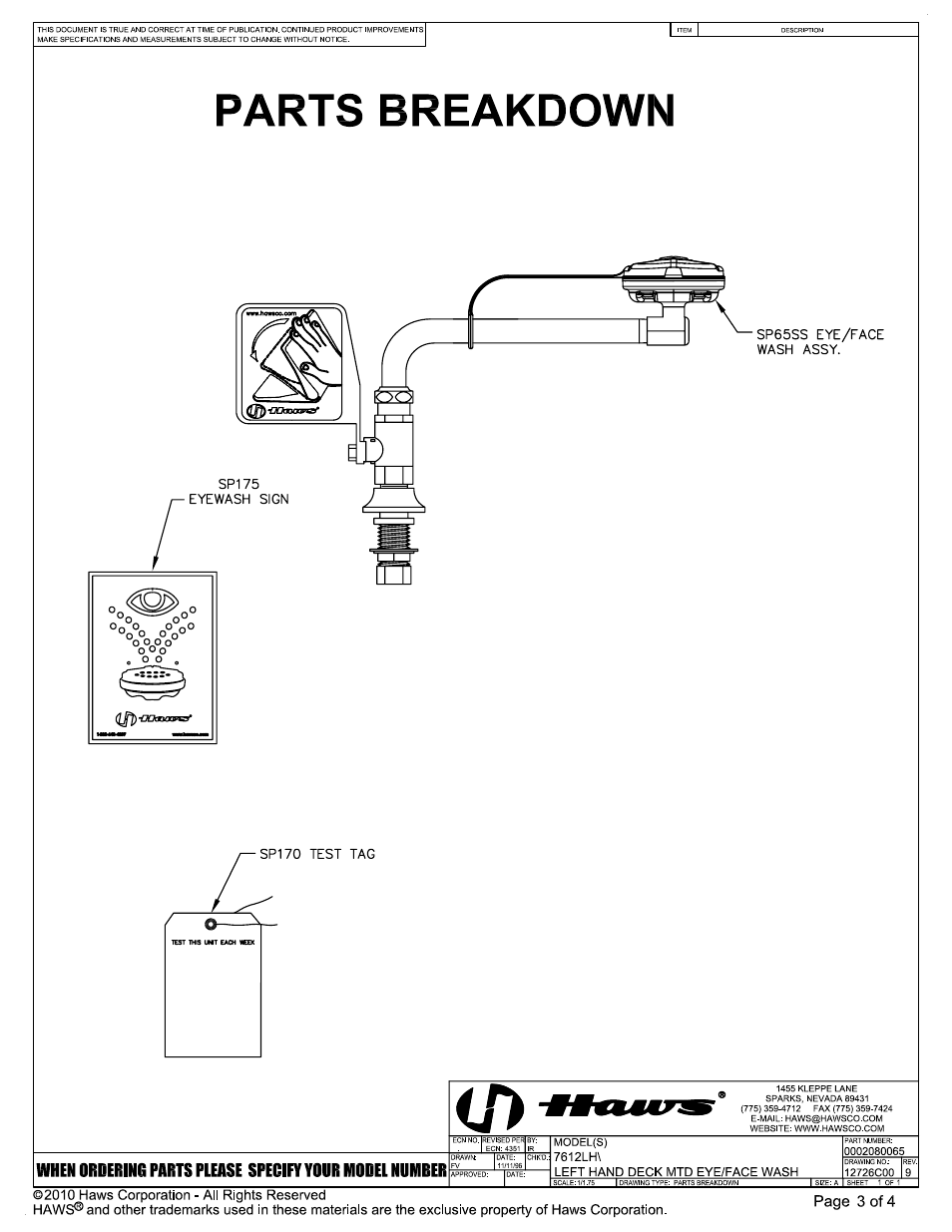 Haws 7612LH User Manual | Page 3 / 4