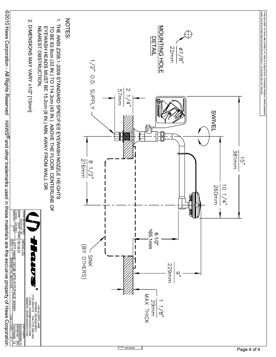 Haws 7612LH User Manual | Page 4 / 4