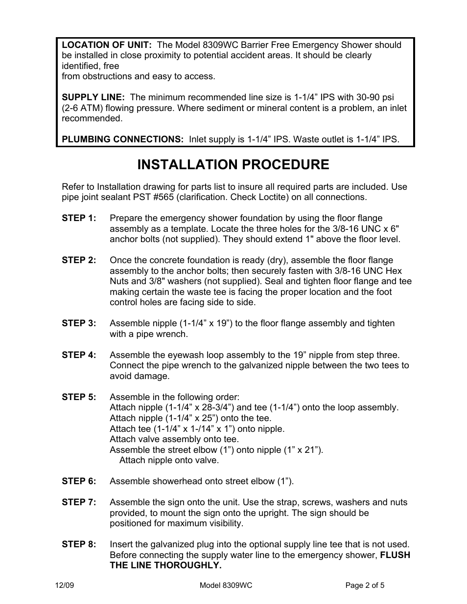 Installation procedure | Haws 8309WC User Manual | Page 2 / 5