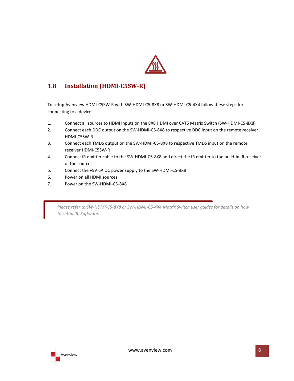 Installation (hdmi-c5sw-r), 8 installation (hdmi-c5sw-r) | Avenview HDMI-C5SW-R User Manual | Page 8 / 11