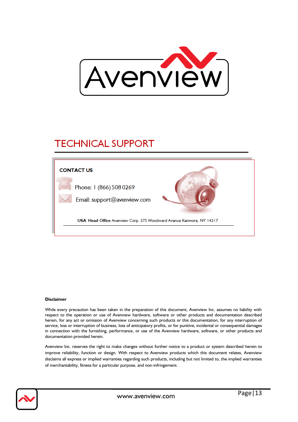 Page|13 | Avenview DVI-C5-M-SET User Manual | Page 13 / 13