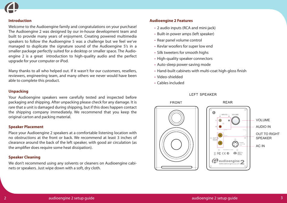 AudioEngine Speaker User Manual | Page 3 / 6