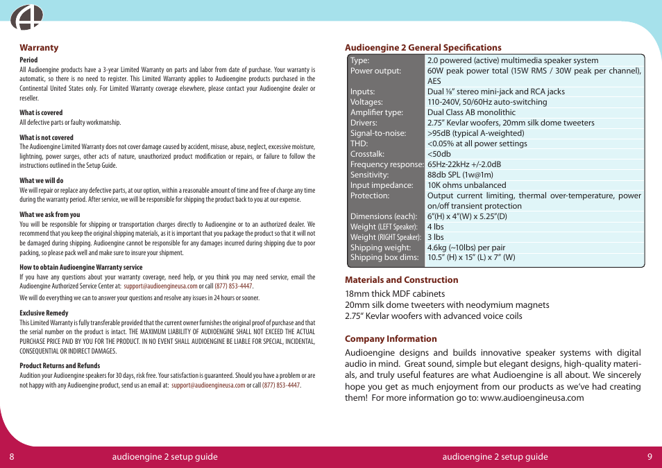 AudioEngine Speaker User Manual | Page 6 / 6