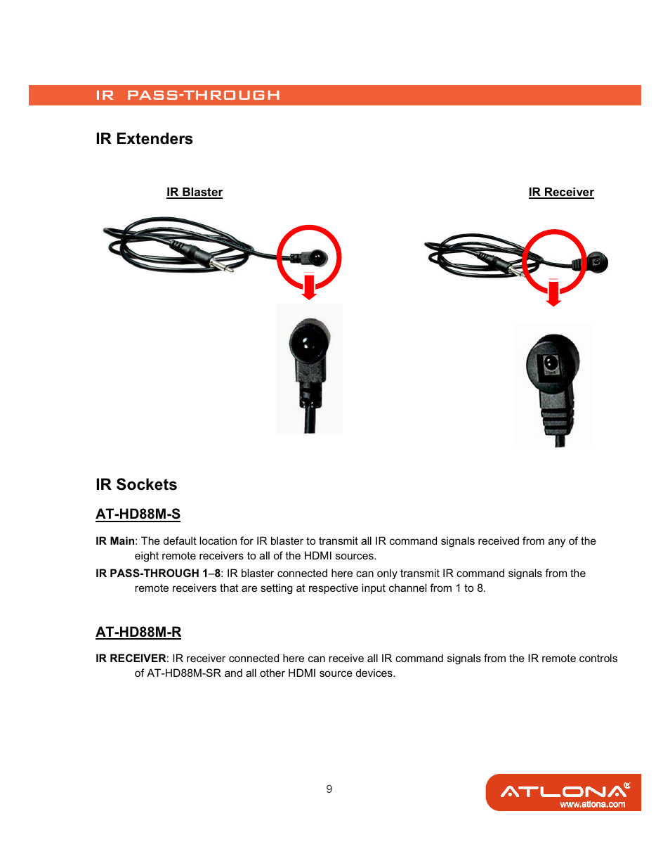 Ir extenders, Ir sockets | Atlona AT-HD88M-SR User Manual | Page 11 / 24
