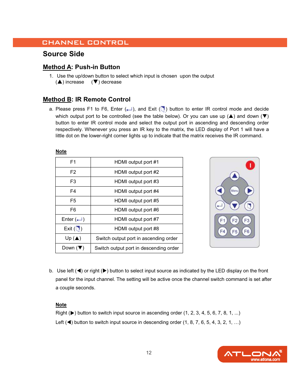 Source side, Method a: push-in button, Method b: ir remote control | Atlona AT-HD88M-SR User Manual | Page 14 / 24