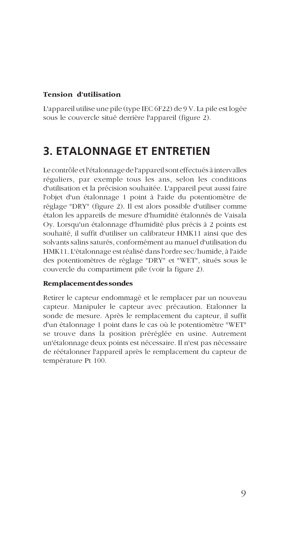Etalonnage et entretien | Vaisala HM34 User Manual | Page 11 / 30