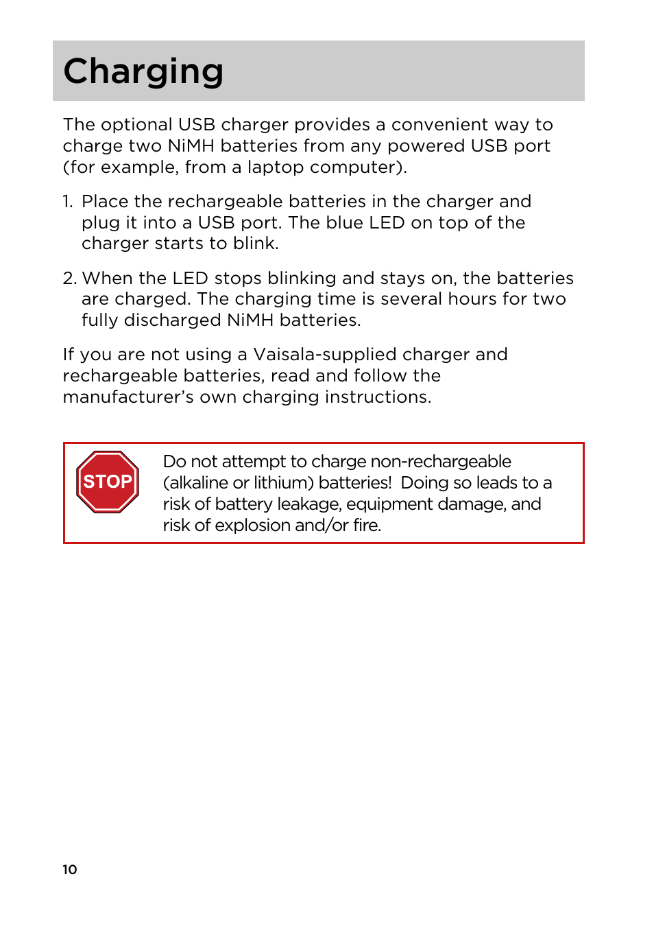 Charging, Ge 10 | Vaisala HM40 User Manual | Page 11 / 47