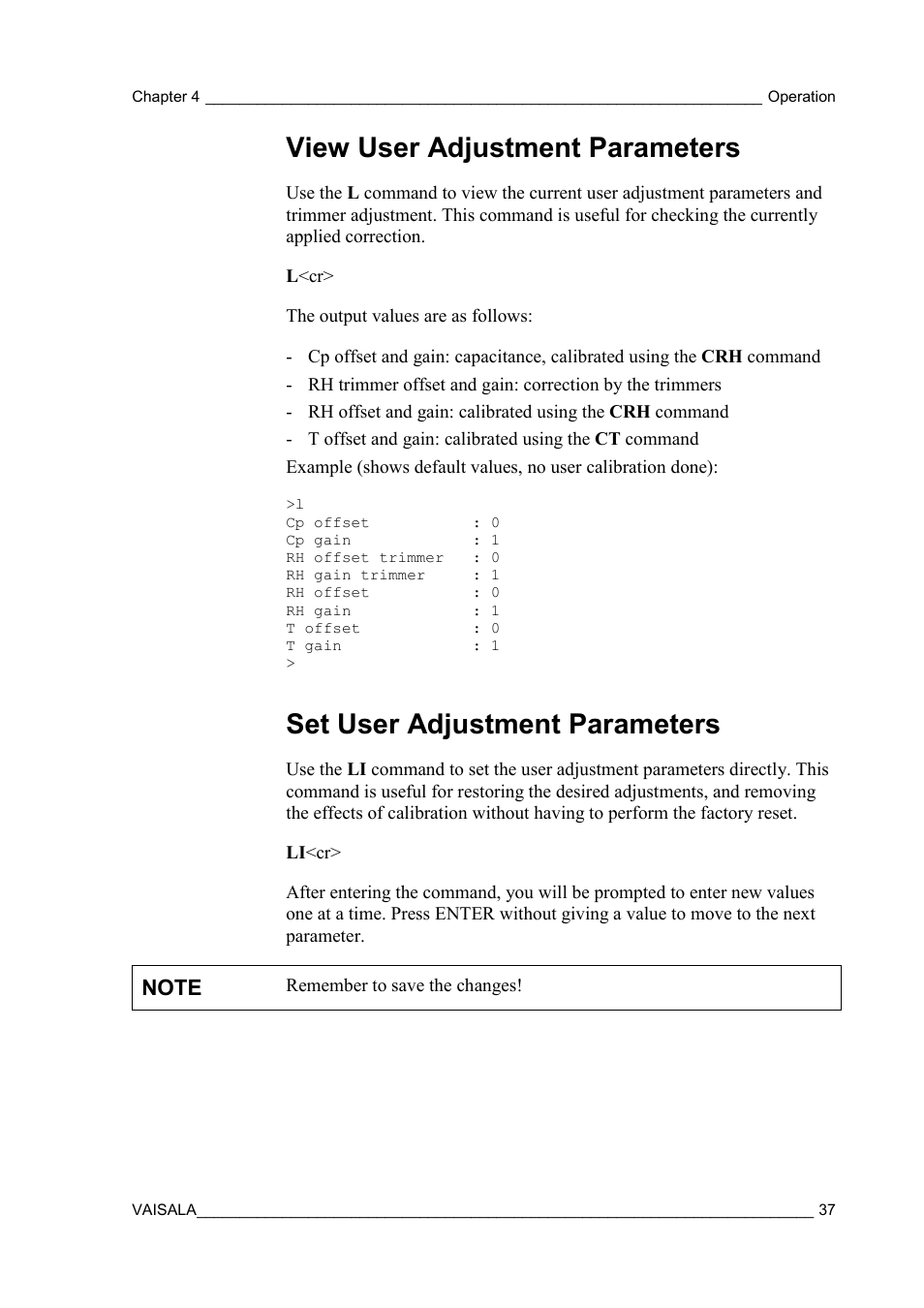 View user adjustment parameters, Set user adjustment parameters | Vaisala HMM100 User Manual | Page 39 / 71