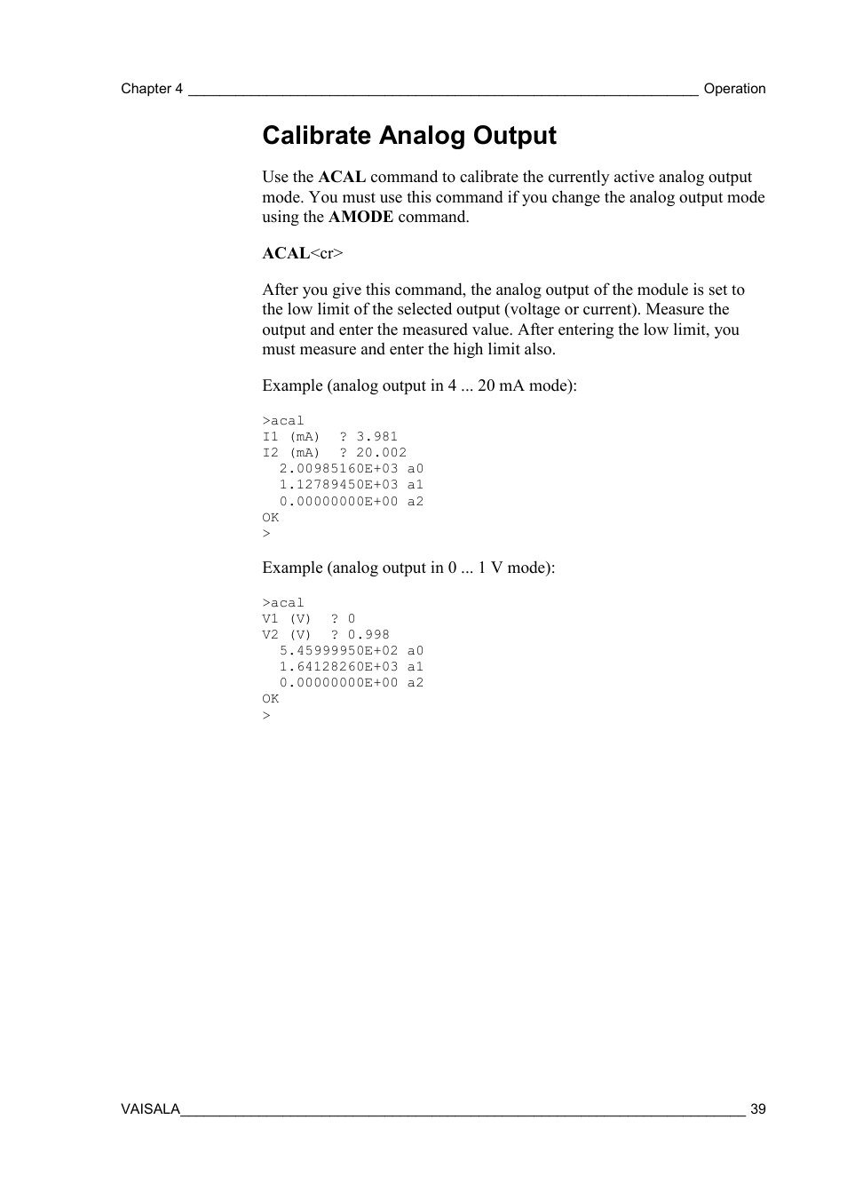 Calibrate analog output | Vaisala HMM100 User Manual | Page 41 / 71