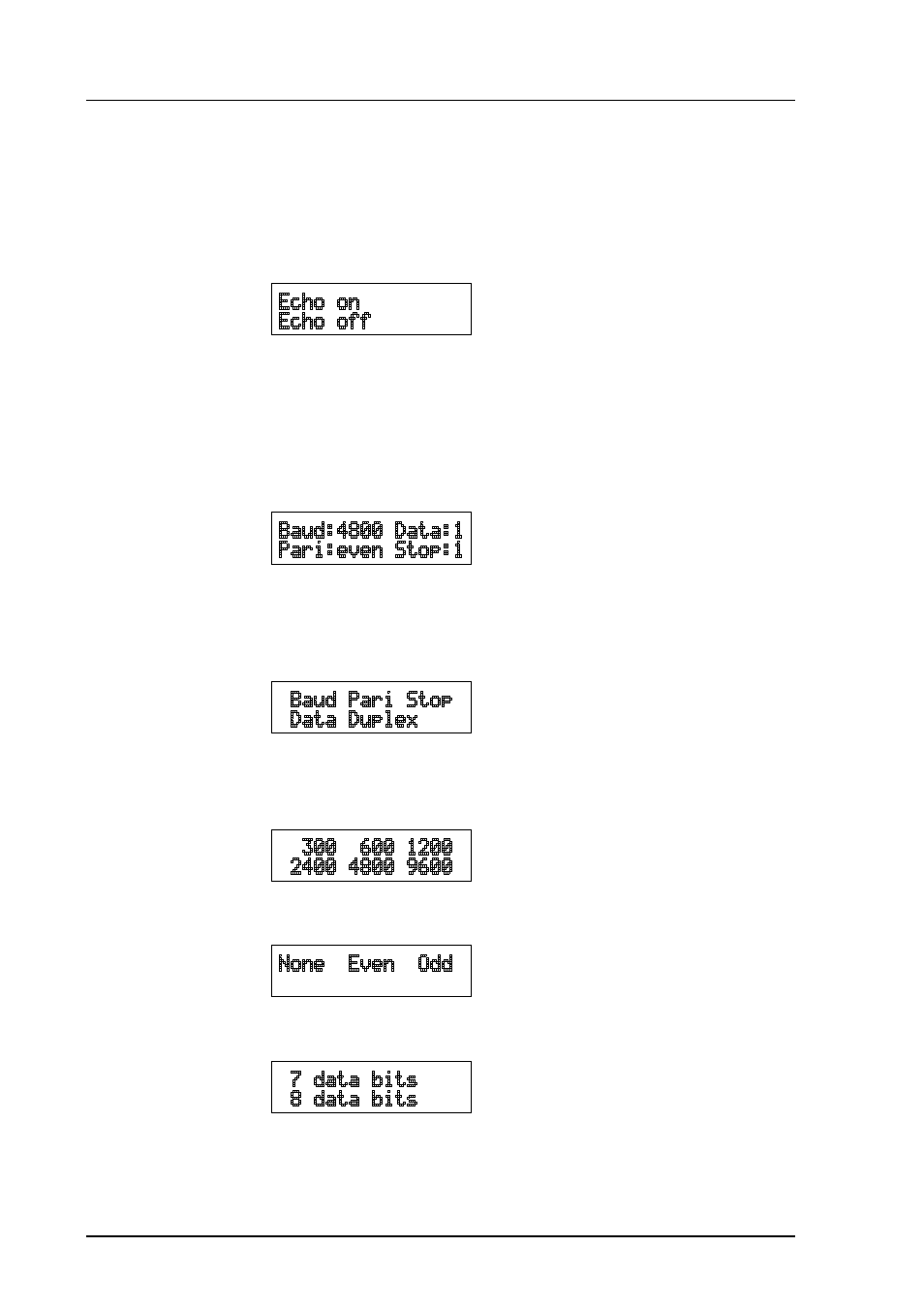 5 output via the serial bus, 1 turning the serial interface echo on/off, 2 serial bus settings | Vaisala HMP260 User Manual | Page 32 / 118