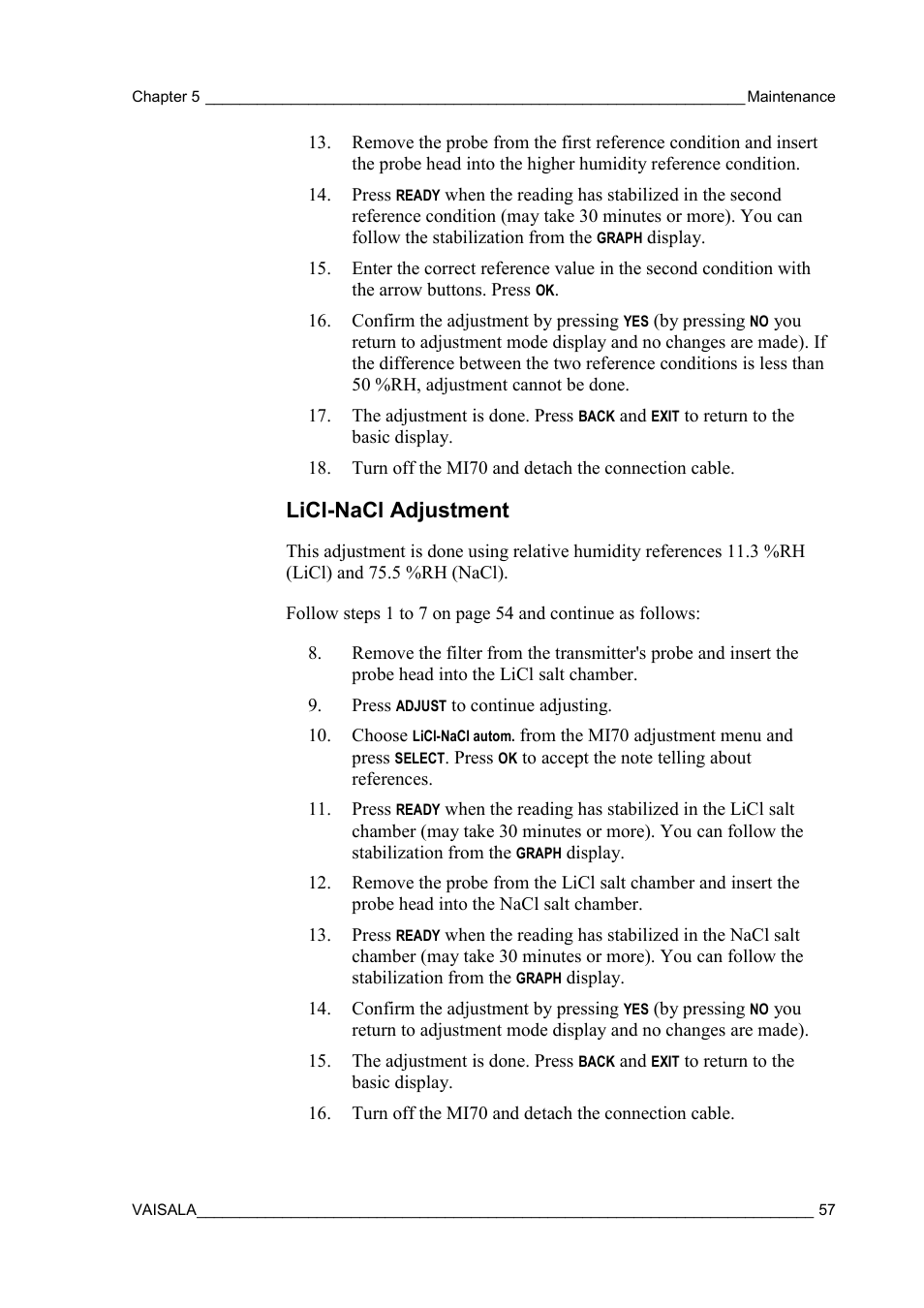 Licl-nacl adjustment | Vaisala HMT120 User Manual | Page 59 / 87