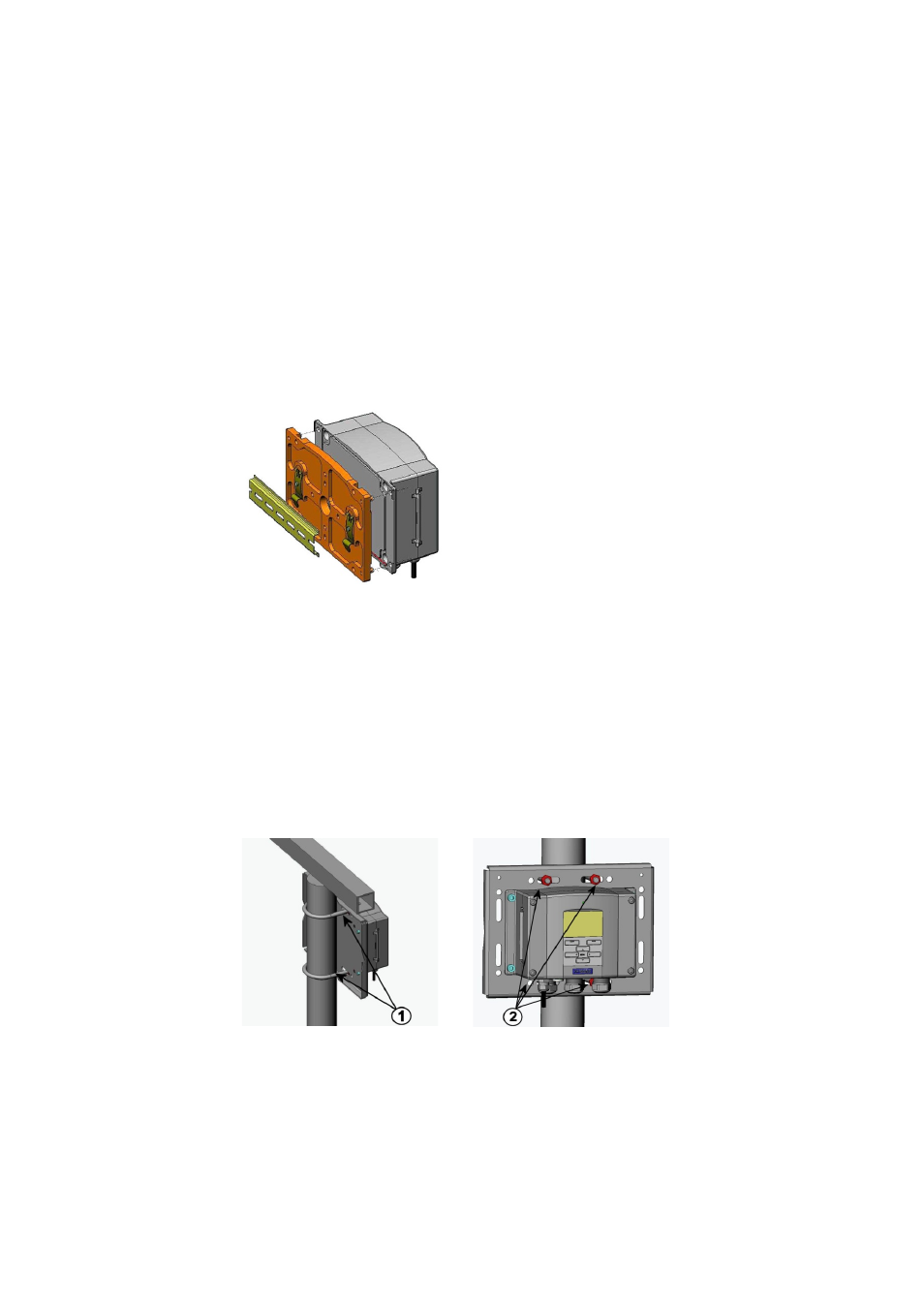 Mounting with din rail installation kit, Figure 10, Mounting with the din rail installation kit | Figure 11, Vertical pole | Vaisala HMT330 User Manual | Page 32 / 209