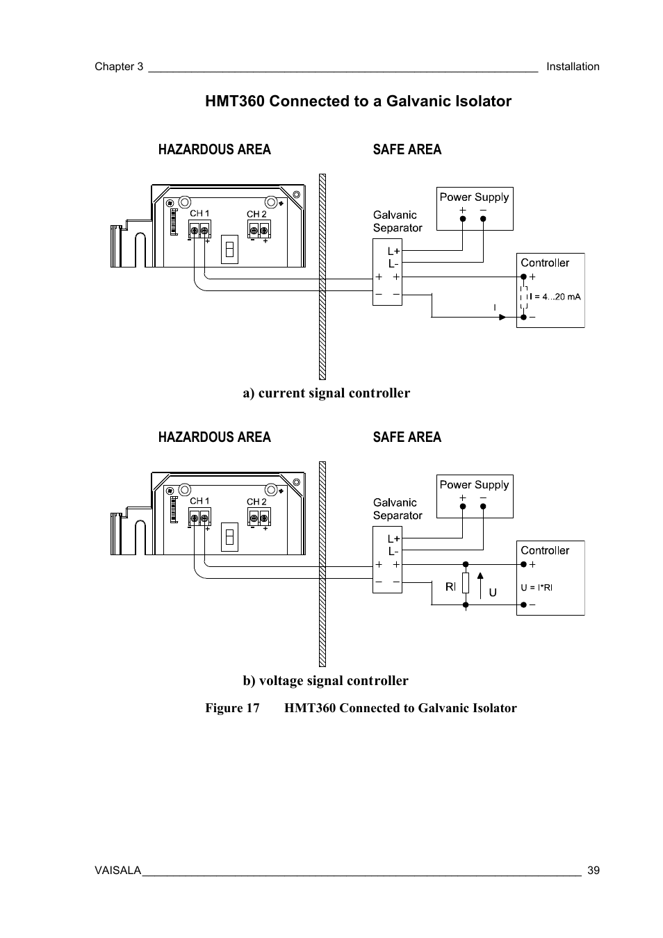 Hmt360 connected to a galvanic isolator, Figure 17, Hmt360 connected to galvanic isolator | Vaisala HMT360 User Manual | Page 41 / 97